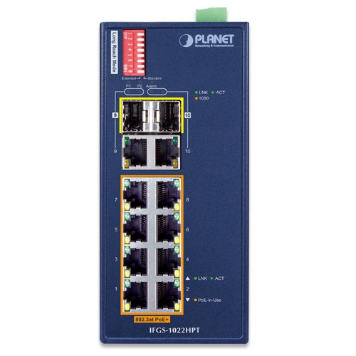 IFGS-1022HPT Промышленный неуправляемый коммутатор/8 RJ45 PoE 100M/2 комбо 1G
