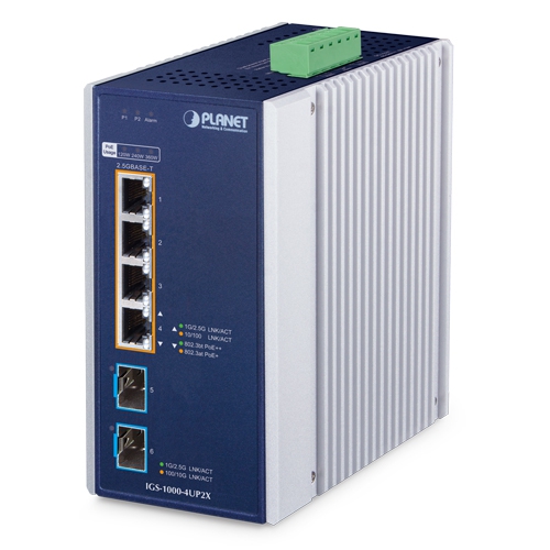 IGS-1000-4UP2X Промышленный неуправляемый коммутатор/4 RJ45 PoE 2.5G/2 SFP+ 10G