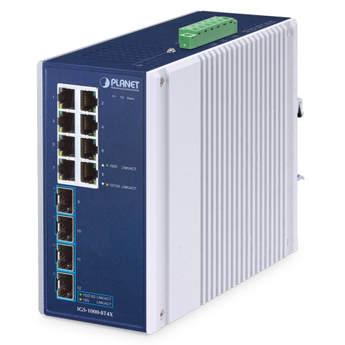 IGS-1000-8T4X Промышленный неуправляемый коммутатор/8 RJ45 1G/4 SFP+ 10G