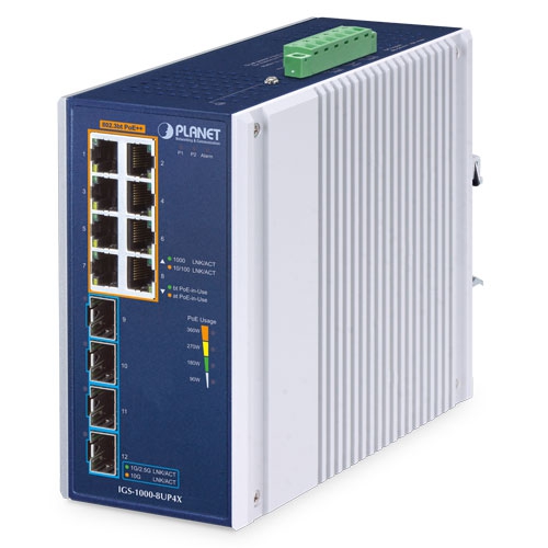 IGS-1000-8UP4X Промышленный неуправляемый коммутатор/8 RJ45 PoE 1G/4 SFP+ 10G