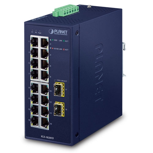 IGS-1820TF Промышленный неуправляемый коммутатор/16 RJ45 1G/2 SFP 1G