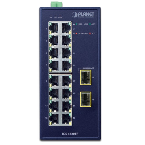 IGS-1820TF Промышленный неуправляемый коммутатор/16 RJ45 1G/2 SFP 1G