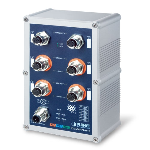 IGS-604HPT-M12 Управляемый ЖД коммутатор L2+/4 M12 PoE 1G/2 M12 1G