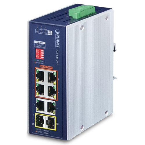 IGS-824UPT Промышленный неуправляемый коммутатор/4 RJ45 PoE 1G/2 RJ45 1G/2 SFP 1G