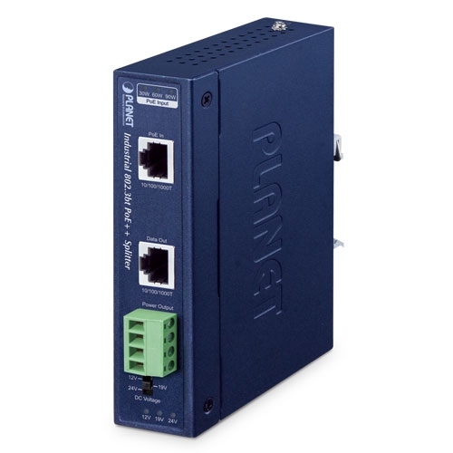 IPOE-173S Промышленный PoE сплиттер Planet 10/100/1000Мб/с 802 3bt PoE++ type 4 PD, 12В/24В, PoH сов