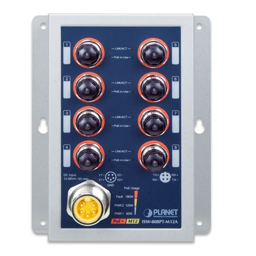 ISW-808PT-M12A Неуправляемый ЖД коммутатор/8 M12 PoE 1G