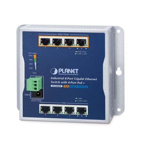 WGS-804HP Промышленный неуправляемый коммутатор/4 RJ45 PoE 1G/4 RJ45 1G