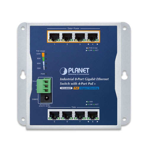 WGS-804HP Промышленный неуправляемый коммутатор/4 RJ45 PoE 1G/4 RJ45 1G