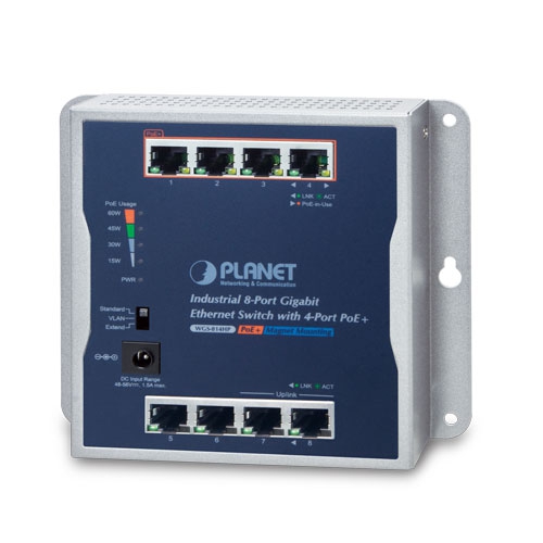 WGS-814HP Промышленный неуправляемый коммутатор/4 RJ45 PoE 1G/4 RJ45 1G