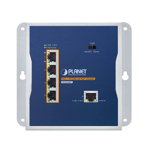 WGS-E304PT Промышленный неуправляемый PoE-сплиттер/1 RJ45 PoE++ 1G в 4 RJ45 PoE+ 1G