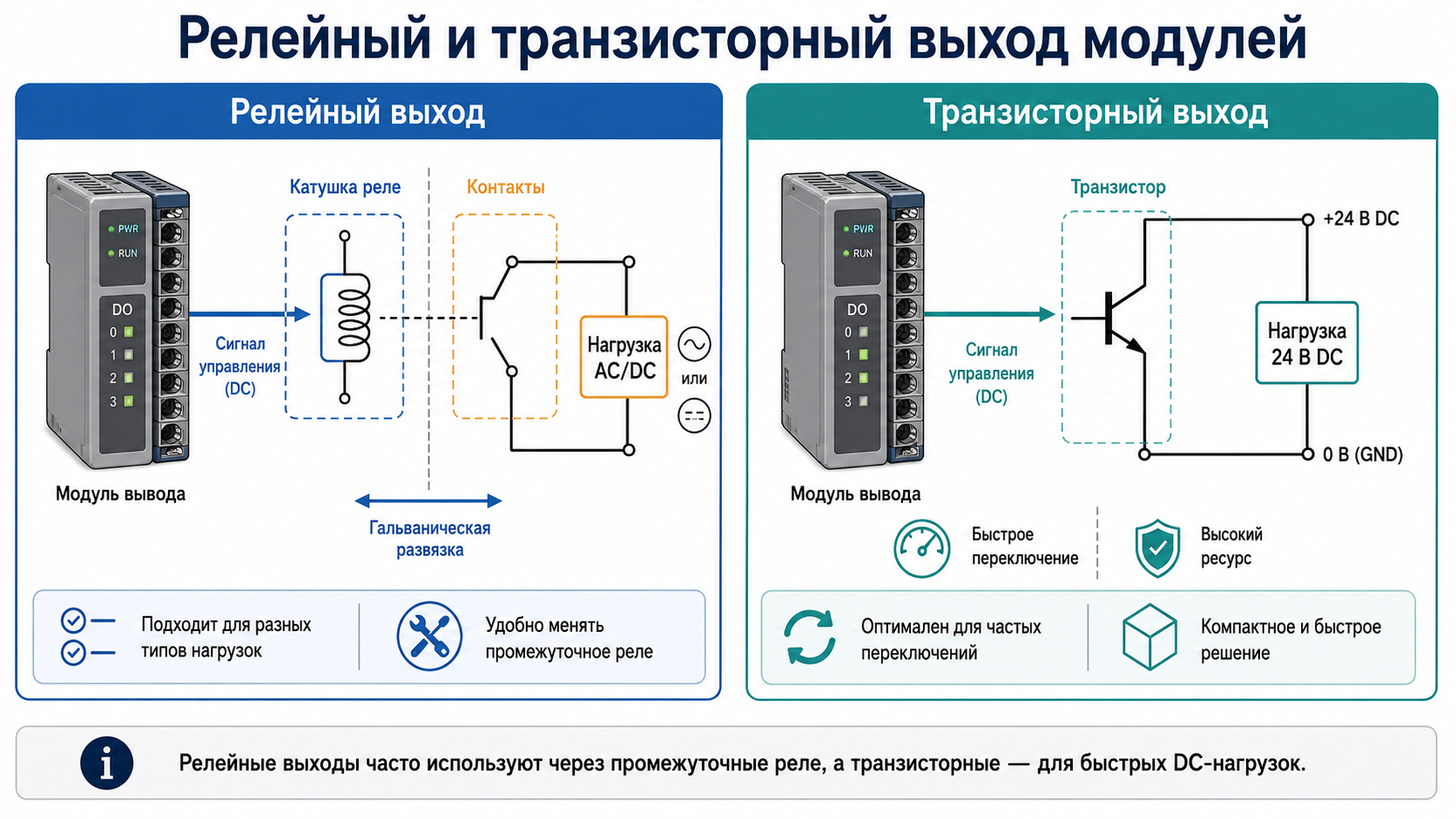 Релейный или транзисторный вывод