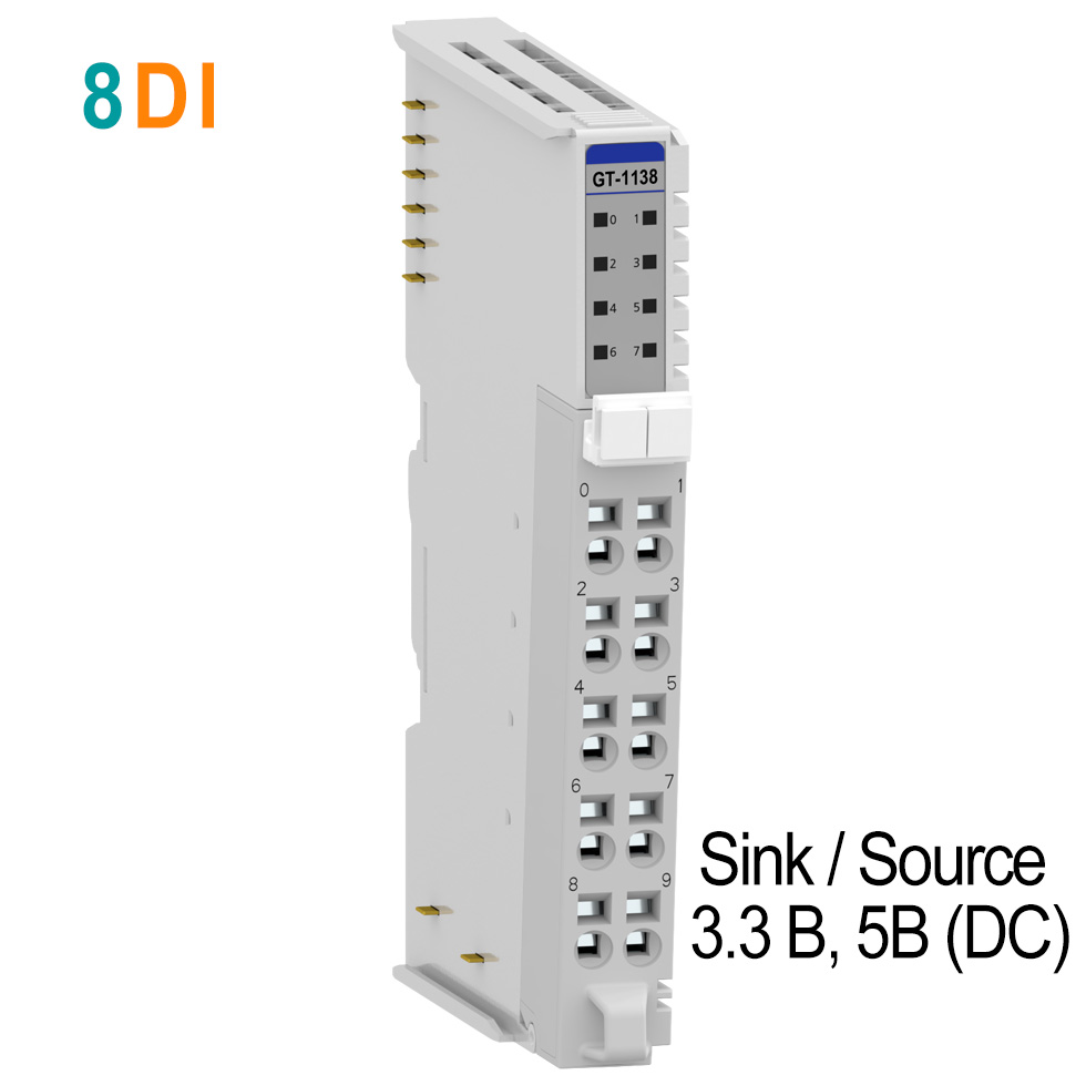 GT-1138 Дискретный ввод, 8DI, 3,3 В/5В (DC), Sink/Source, RTB 10