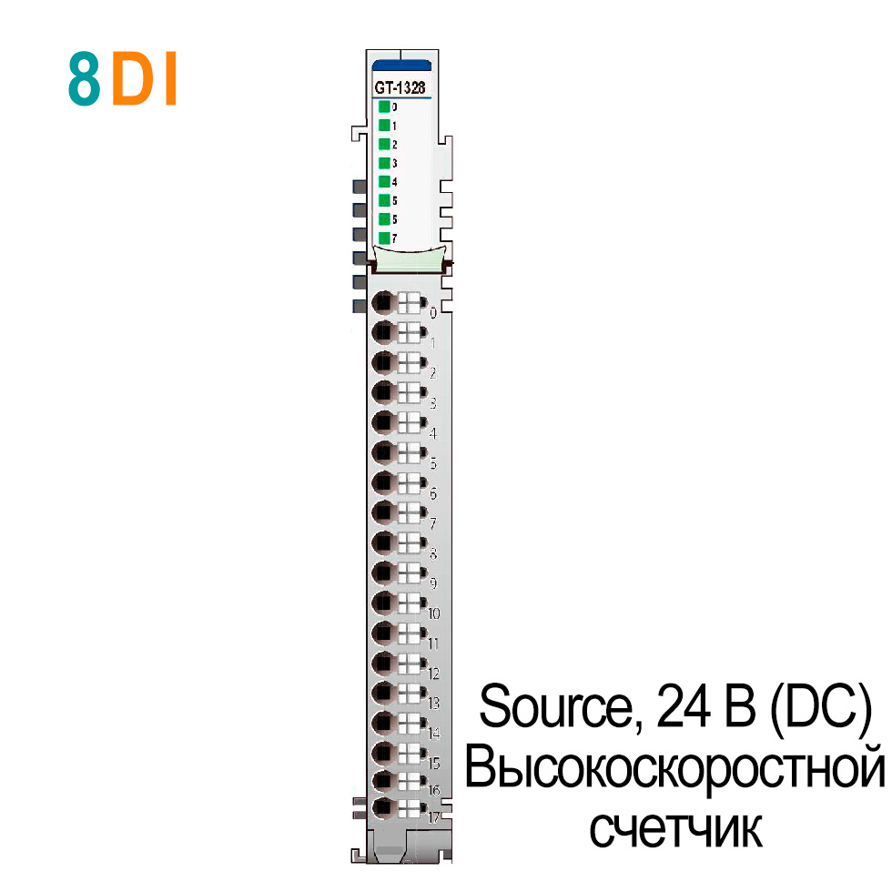 GT-1328 Дискретный ввод, 8DI, 24 В (DC), Source, 3-проводной, Высокоскоростной счетчик, RTB 18