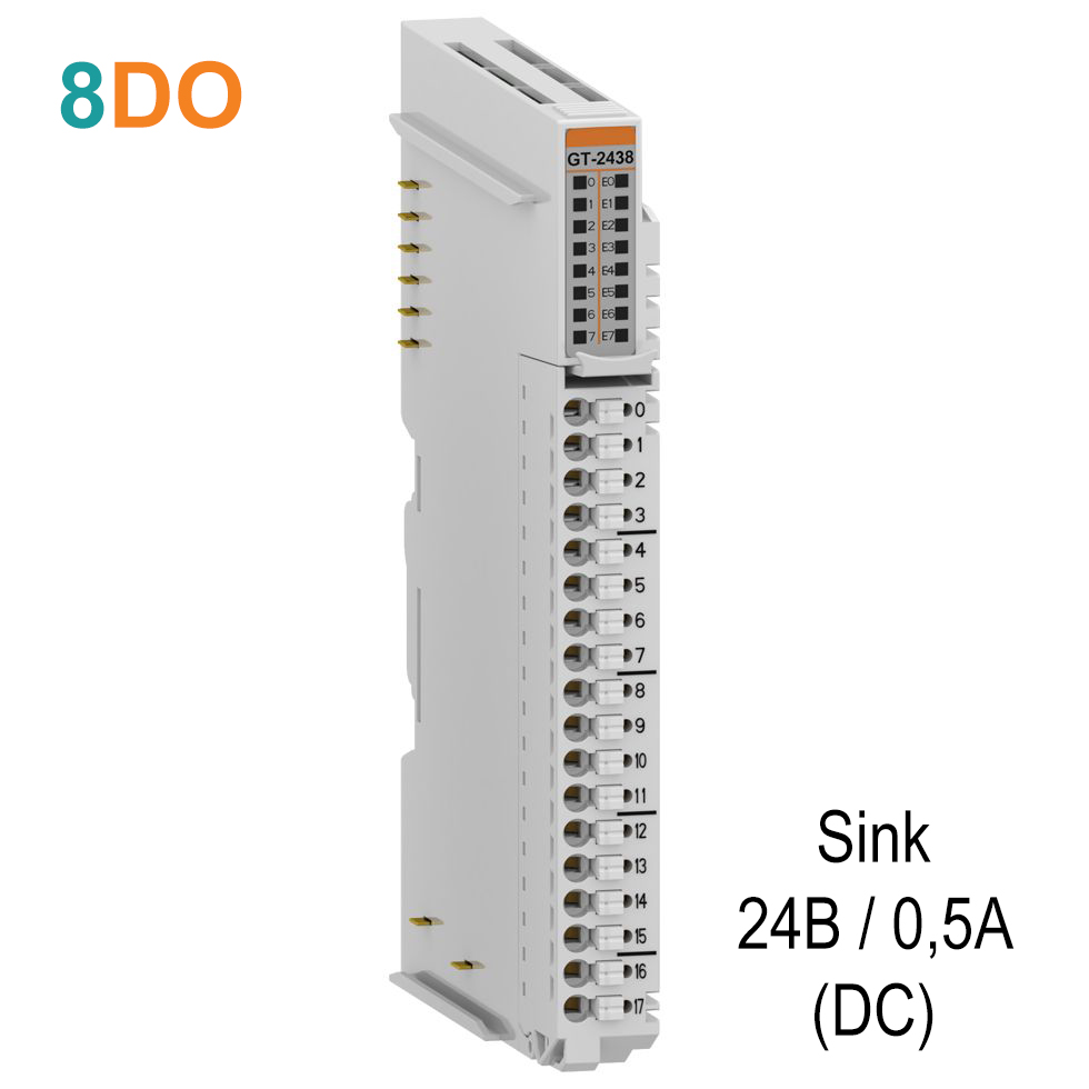GT-2438 Дискретный вывод, 8DO, 24 В/0.5А (DC), Sink, диагностика, RTB 18 