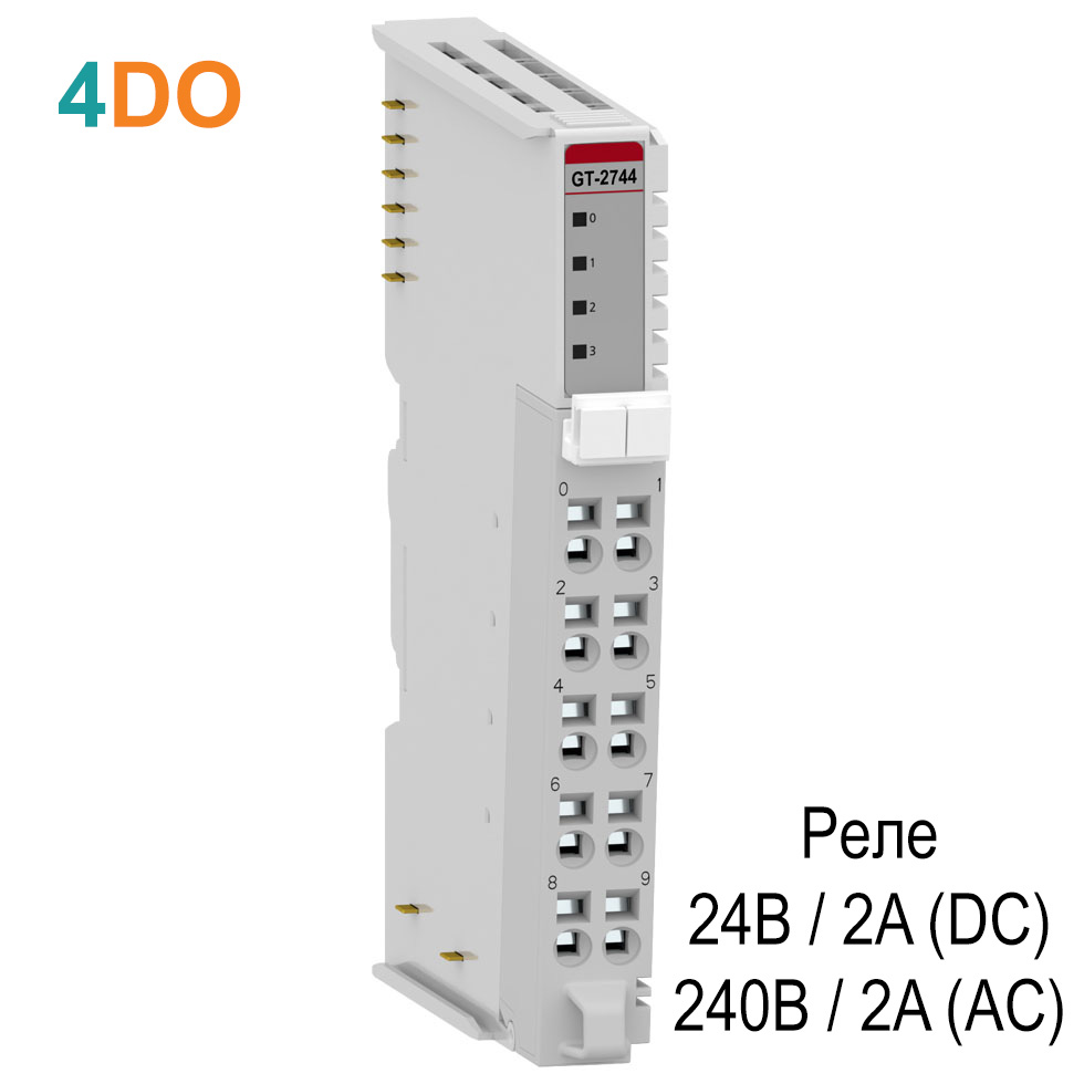 GT-2744 Дискретный вывод, 4DO, реле, 24 В/2A (DC), 240 В/2A (AC), RTB 10
