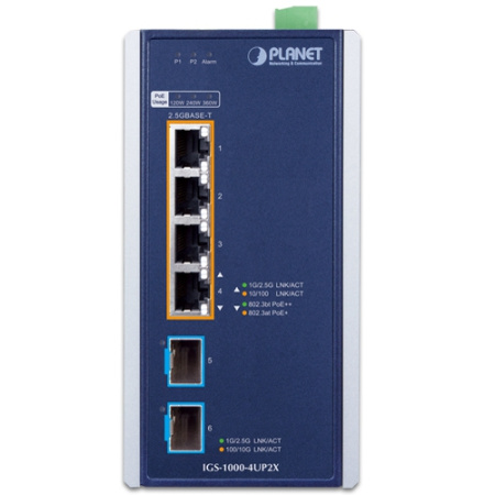 IGS-1000-4UP2X Промышленный неуправляемый коммутатор/4 RJ45 PoE 2.5G/2 SFP+ 10G