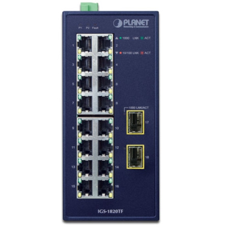 IGS-1820TF Промышленный неуправляемый коммутатор/16 RJ45 1G/2 SFP 1G