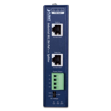 IPOE-173S Промышленный PoE сплиттер Planet 10/100/1000Мб/с 802 3bt PoE++ type 4 PD, 12В/24В, PoH сов