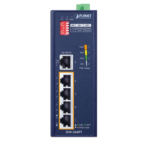 ISW-504PT Промышленный неуправляемый коммутатор/4 RJ45 PoE 100M/1 RJ45 100M