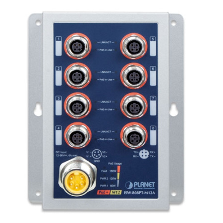 ISW-808PT-M12A Неуправляемый ЖД коммутатор/8 M12 PoE 1G