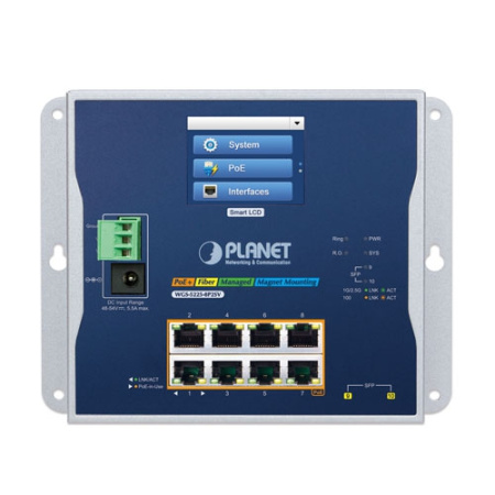 WGS-5225-8P2SV Промышленный управляемый коммутатор L2+/ 8 RJ45 PoE 1G/2 SFP 2.5G/дисплей