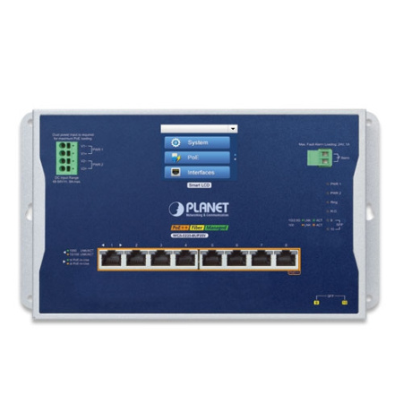 WGS-5225-8UP2SV Коммутатор Управляемый 8-1000T 802.3bt PoE + 2-2.5G SFP Промышленный Плоский c LCD