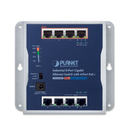 WGS-814HP Промышленный неуправляемый коммутатор/4 RJ45 PoE 1G/4 RJ45 1G
